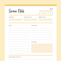 Printable Sermon Notes - Yellow