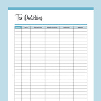 Printable tax deduction tracker - Blue
