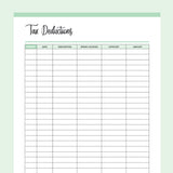 Printable tax deduction tracker - Green