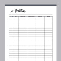 Printable tax deduction tracker - Grey
