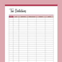 Printable tax deduction tracker - Red