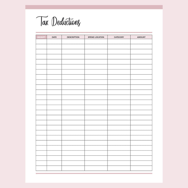 Printable tax deduction tracker