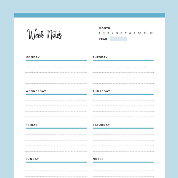 Week Chart For Note Printable Weekly Notes – Plan Print Land