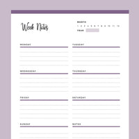 Printable Weekly Notes - Purple