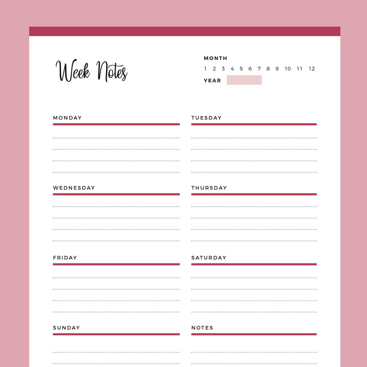 Printable Weekly Notes – Plan Print Land