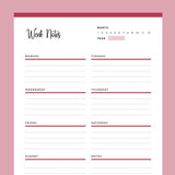 Printable Weekly Notes - Red