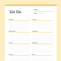 Printable Weekly Notes - Yellow