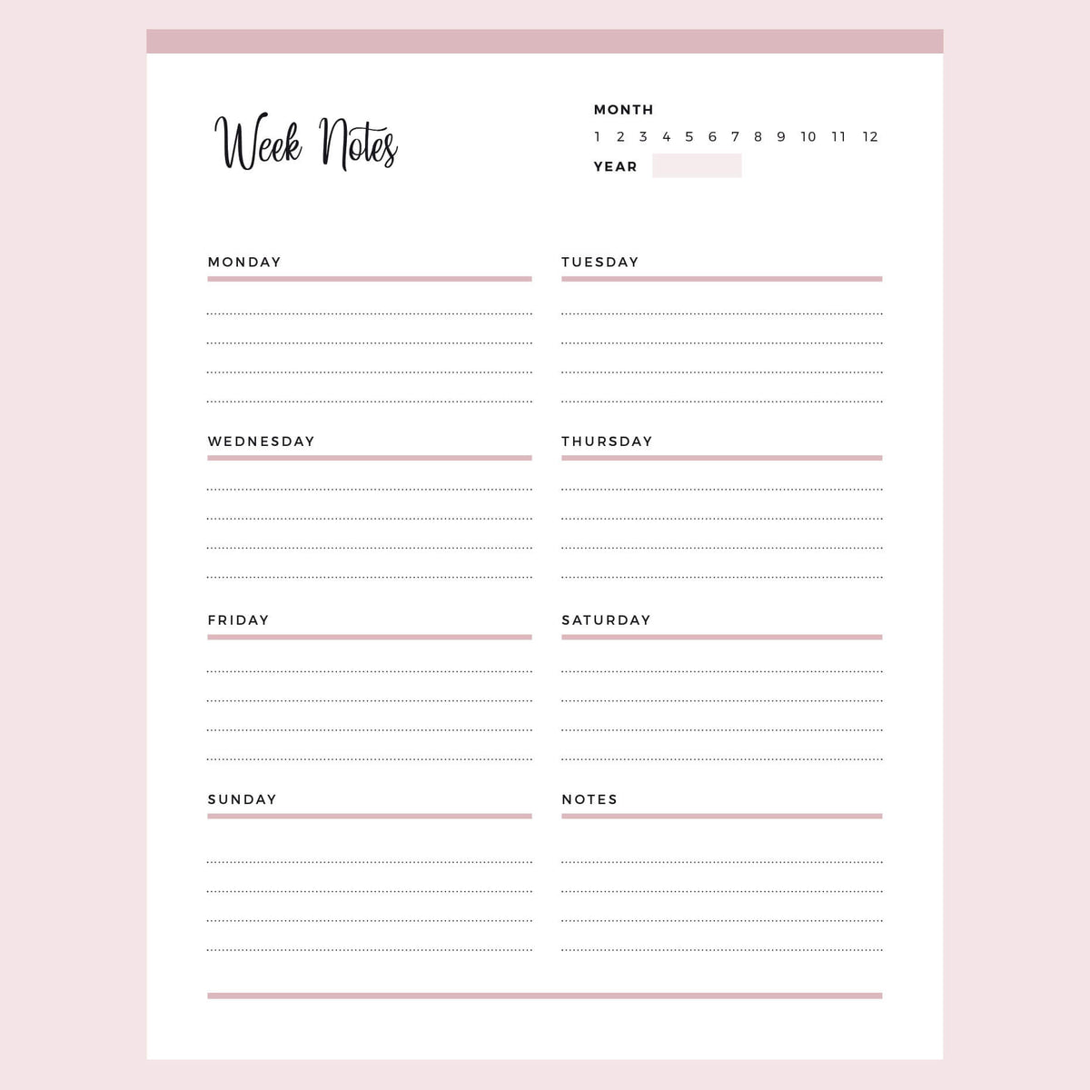 Fillable Weekly Notes Printable Weekly Notes – Plan Print Land