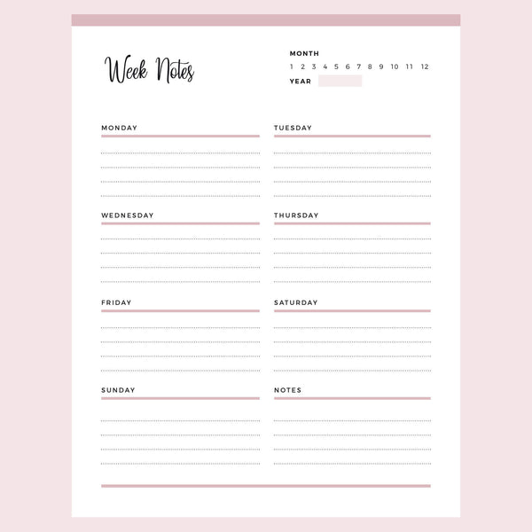 Printable Weekly Notes – Plan Print Land