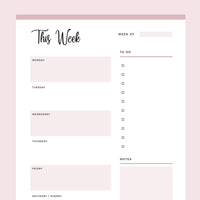 Printable Weekly Planner - Pink