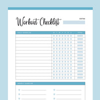 Printable Workout Checklist - Blue