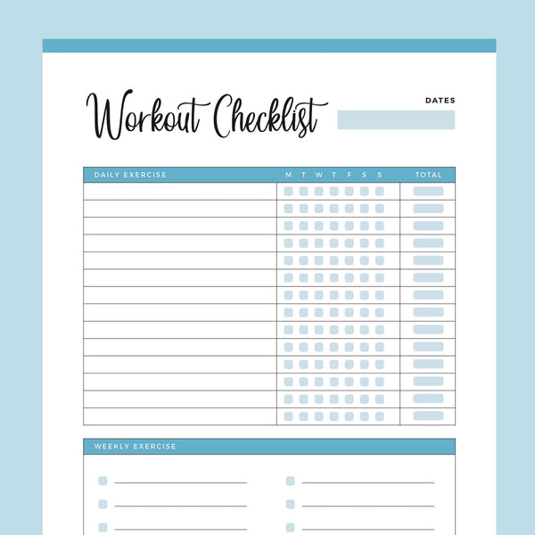 Printable Workout Checklist Plan Print Land