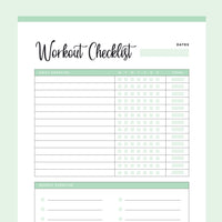 Printable Workout Checklist - Green