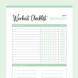 Printable Workout Checklist - Green
