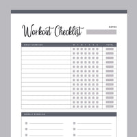 Printable Workout Checklist - Grey