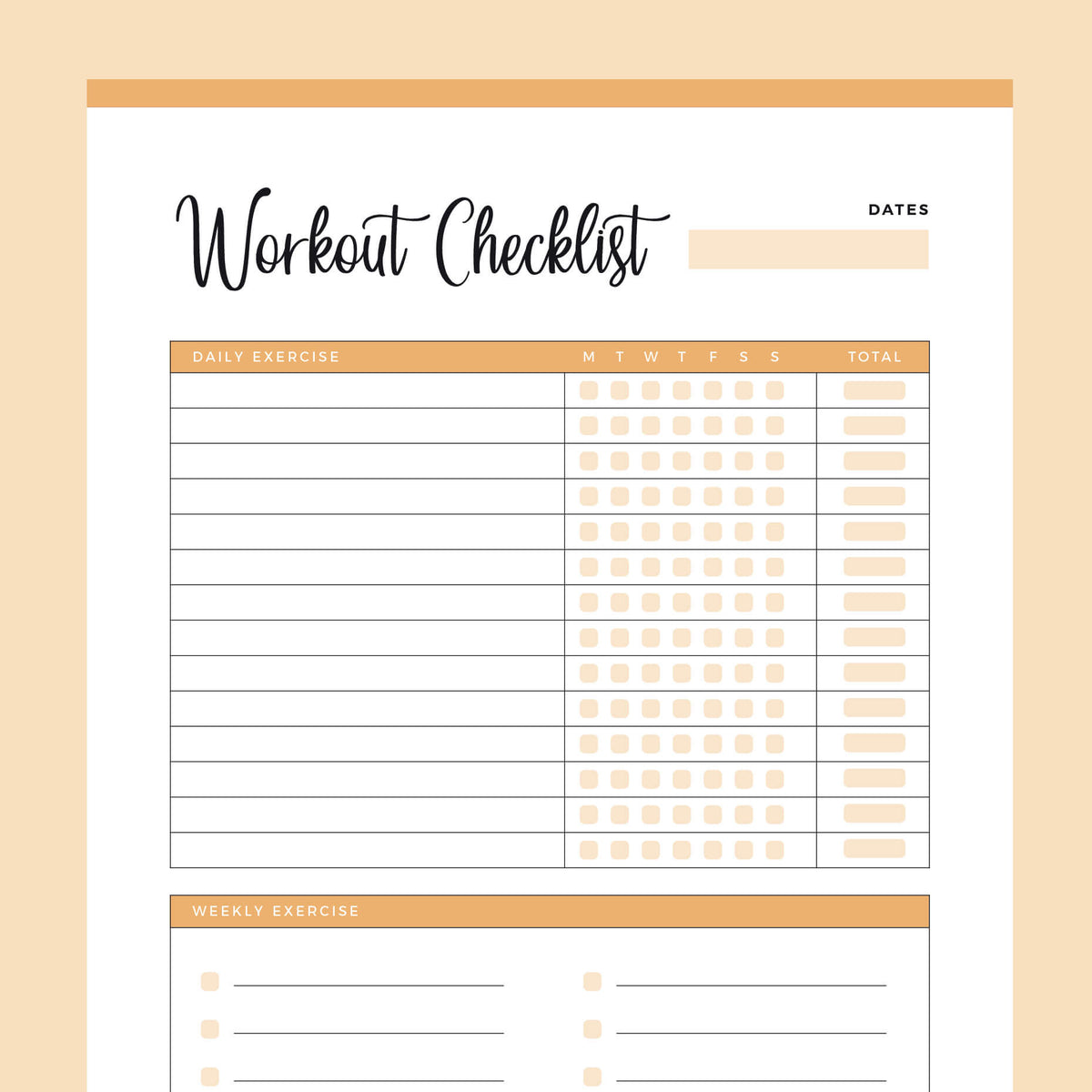 Printable Workout Checklist Plan Print Land