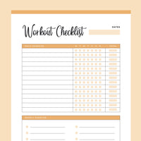 Printable Workout Checklist - Orange