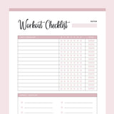 Printable Workout Checklist - Pink