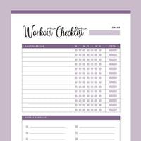 Printable Workout Checklist - Purple