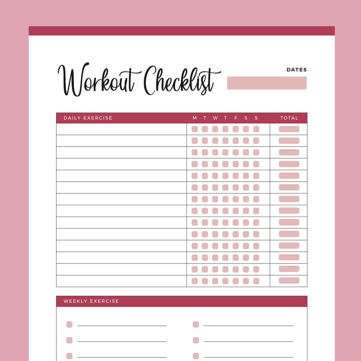 Blank Workout Chart Template