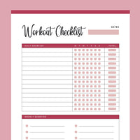 Printable Workout Checklist - Red