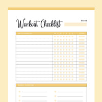 Printable Workout Checklist - Yellow