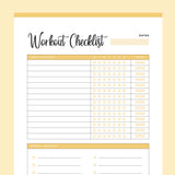 Printable Workout Checklist - Yellow